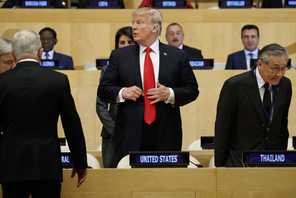 President Trump arrives for the &quot;Reforming the United Nations: Management, Security, and Development&quot; meeting during the United Nations General Assembly, Monday, Sept. 18, 2017, in New York. (Evan Vucci/AP)