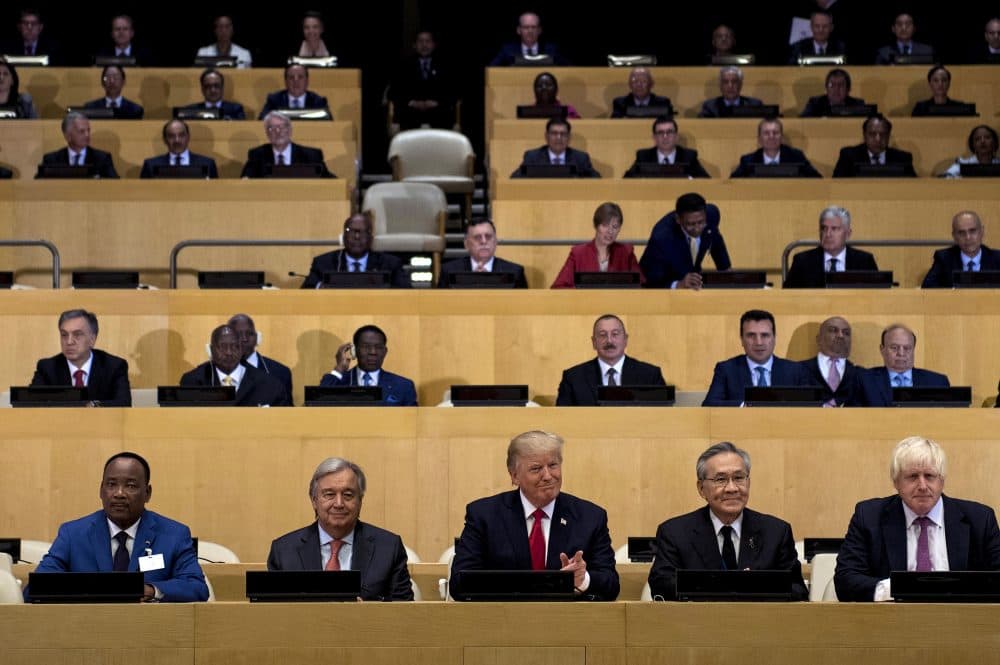 U.N. Secretary-General Antonio Guterres (center left) and President Trump (center) sit with other representatives before a meeting on United Nations Reform at the U.N. headquarters on Sept. 18, 2017 in New York City. (Brendan Smialowski/AFP/Getty Images)