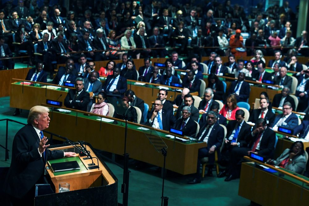 President Trump addresses the 72nd Annual U.N. General Assembly in New York on Sept. 19, 2017. (Jewel Samad/AFP/Getty Images)