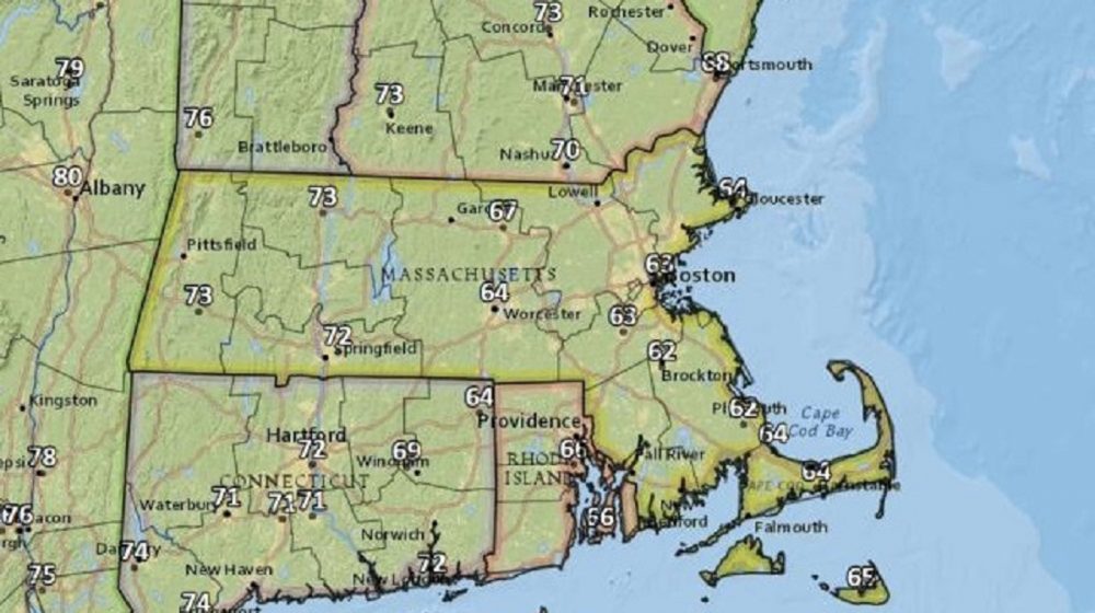 Highs on Thursday across Massachusetts. (Courtesy National Weather Service)