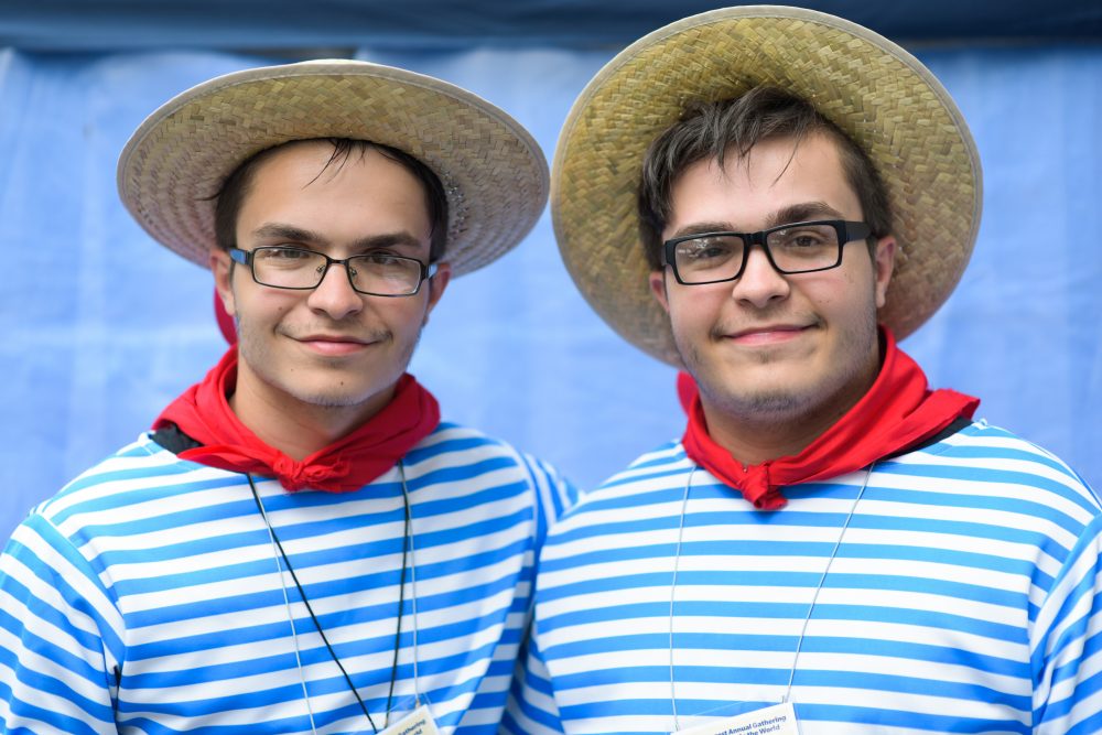 Samuel Muscatto, left, and identical twin brother Joseph, both 18 from Buffalo, pose for a portrait during the Twins Days Festival in Twinsburg, Ohio, on Aug. 5, 2017. (Dustin Franz/AFP/Getty Images)