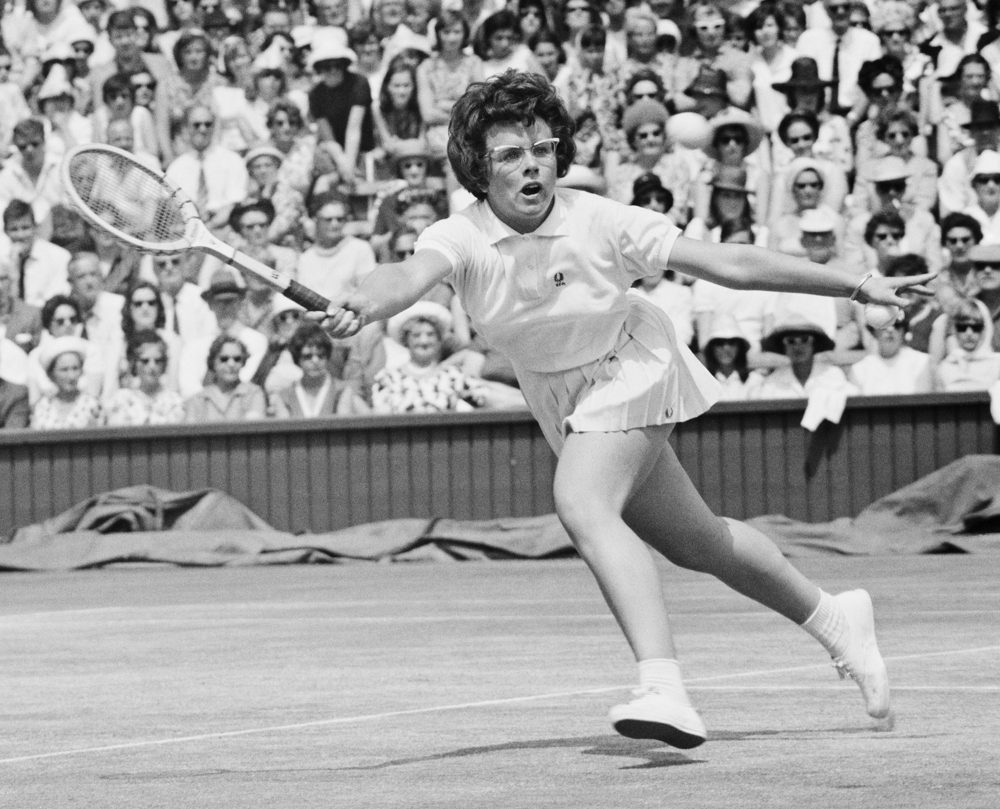 Actress Emma Stone plays tennis legend Billie Jean King (pictured above) in a new movie about the 1973 “Battle of the Sexes.” (Dennis Oulds/Central Press/Getty Images)