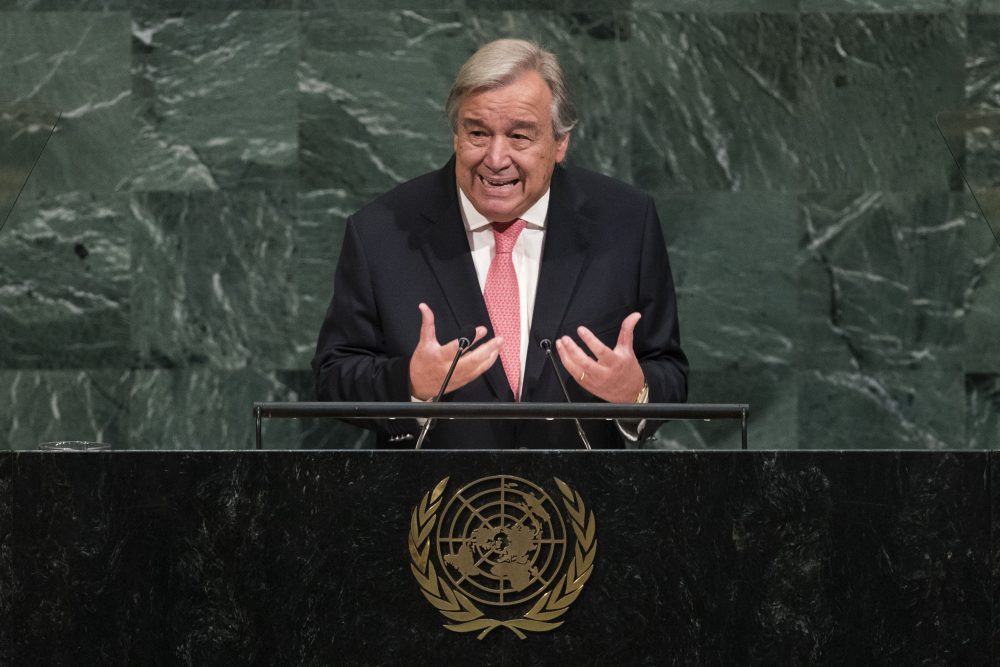 U.N. Secretary General Antonio Guterres addresses the United Nations General Assembly at U.N. headquarters, Sept. 19, 2017, in New York City. (Drew Angerer/Getty Images)