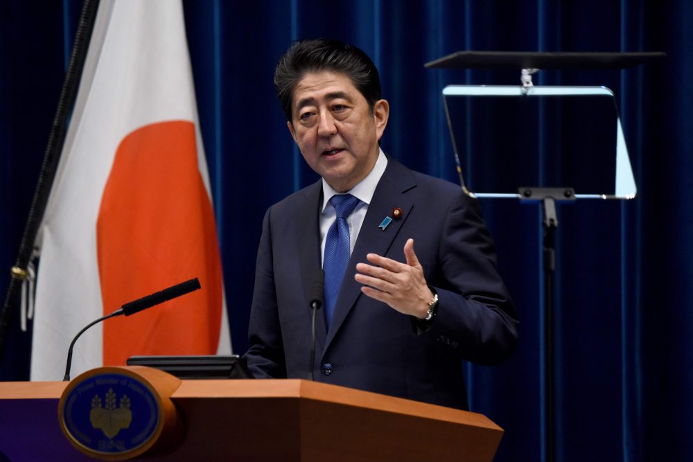 Japan's Prime Minister Shinzo Abe gestures as he speaks during a press conference at his official residence in Tokyo on Sept. 25, 2017. Abe called a snap election, hoping to capitalize on rising support as tensions with nearby North Korea reach fever pitch. (Toru Yamanaka/AFP/Getty Images)