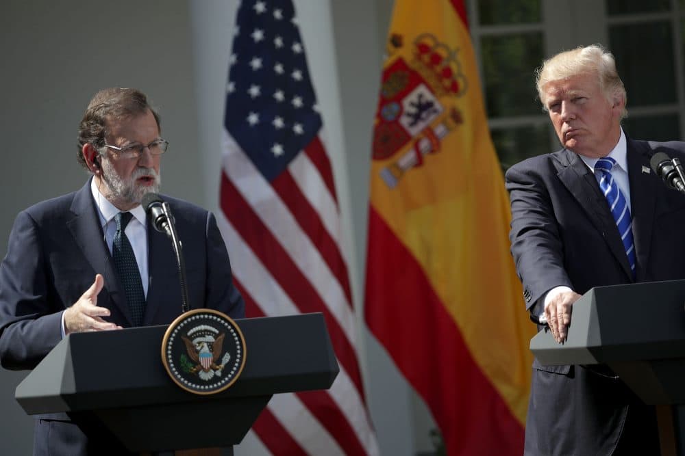 President Trump and Spanish Prime Minister Mariano Rajoy participate in a joint news conference in the Rose Garden of the White House Sept. 26, 2017, in Washington, D.C. (Alex Wong/Getty Images)