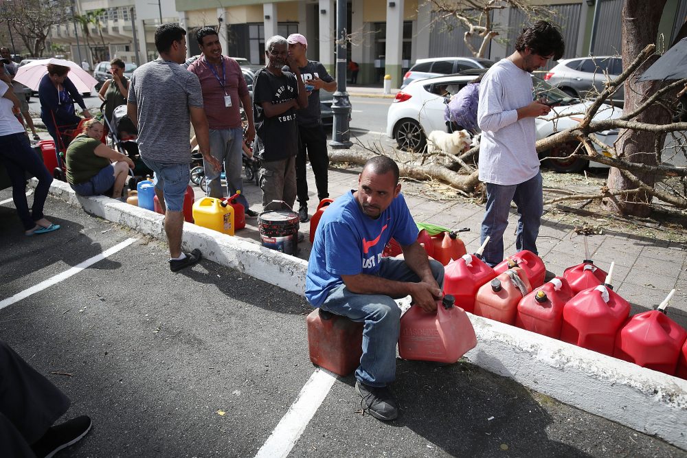 Edgar Morales sits and waits in line to get gas as he deals with the aftermath of Hurricane Maria on Sept. 26, 2017, in San Juan, Puerto Rico. (Joe Raedle/Getty Images)