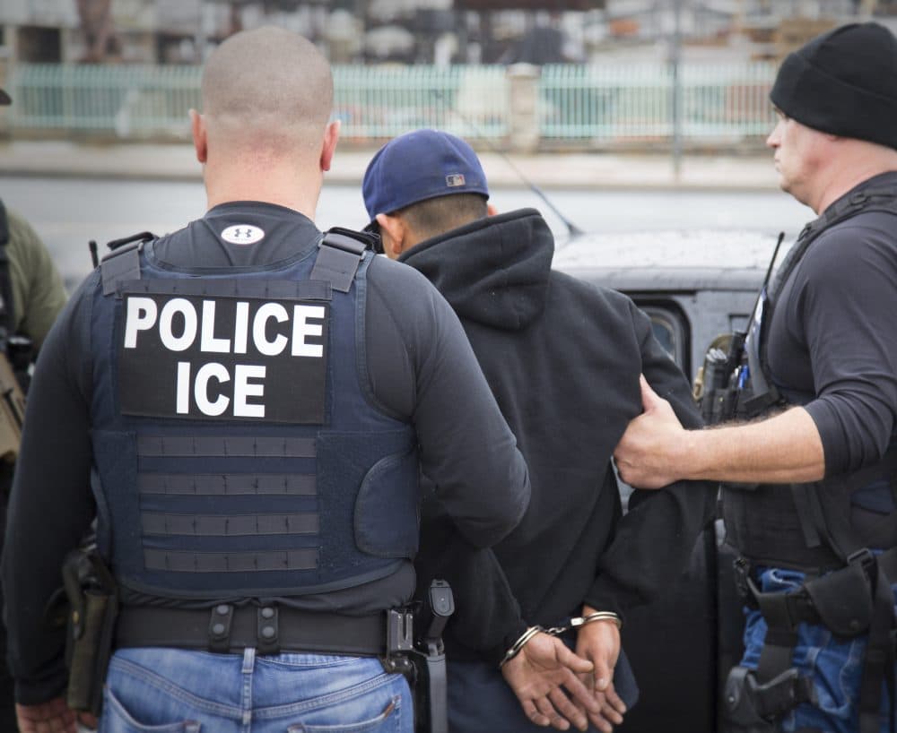 In a February 2017 photo, ICE officials arrest a foreign national during a targeted enforcement operation. (Charles Reed/U.S. Immigration and Customs Enforcement via AP)