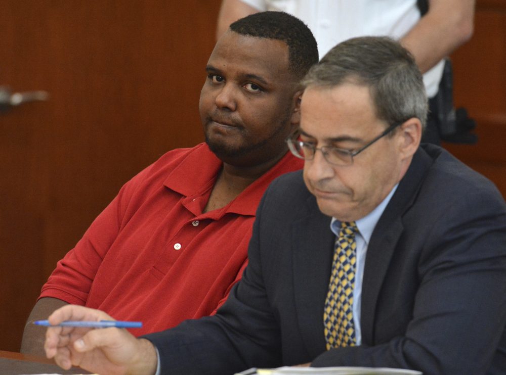 Joshua Hubert sits for his dangerousness hearing on charges related to the kidnapping of a 7-year-old girl, Thursday in Worcester. Hubert now faces an attempted murder charge. (Chris Christo/The Boston Herald via AP, Pool)