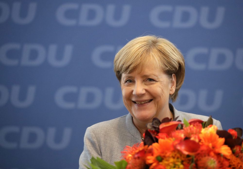 German Chancellor Angela Merkel smiles prior to a board meeting of the Christian Democratic Union CDU in Berlin, Germany, Monday, Sept. 25, 2017, the day after the German parliament election. (Matthias Schrader/AP)