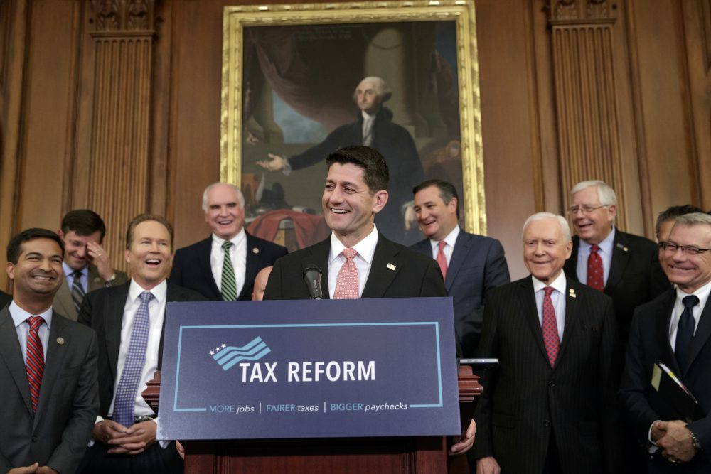 Speaker of the House Paul Ryan, R-Wis., smiles as he talks about the Republicans' proposed rewrite of the tax code for individuals and corporations, at the Capitol in Washington, Wednesday, Sept. 27, 2017. President Donald Trump and congressional Republicans are writing a far-reaching, $5-trillion plan they say would simplify the tax system and nearly double the standard deduction used by most Americans. (J. Scott Applewhite/AP)