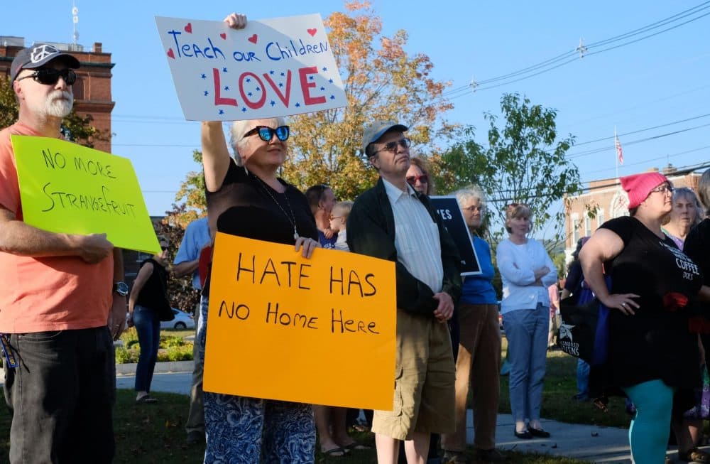 Tuesday's vigil in Claremont, organized by local residents, drew a crowd from across the area. (Britta Greene/NHPR)
