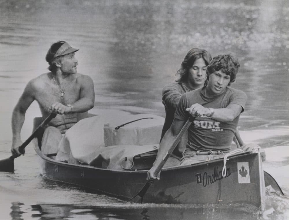 Don (left), Jeff (center) and Dana Starkell, pictured here leaving Grand Forks, North Dakota, on the Red River, left Winnipeg in hopes of paddling all the way to the Amazon River. (The Grand Forks Herald)