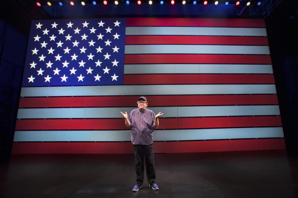 Michael Moore onstage in &quot;The Terms of My Surrender.&quot; (Courtesy Joan Marcus)