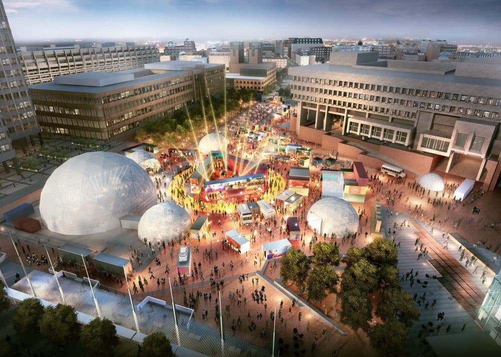 A rendering of The HUB, the home base of HUBweek in Boston's City Hall Plaza. (Courtesy HUBweek)