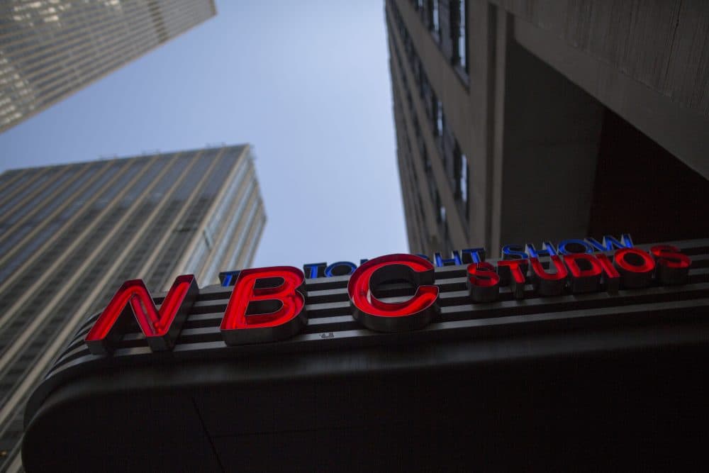 This Wednesday, May 10, 2017, file photo, shows the NBC logo at their television studios at Rockefeller Center in New York. On Wednesday, Oct. 11, 2017, President Trump threatened NBC’s broadcast licenses because he’s not happy with how its news division has covered him. But experts say it's not likely his threats would lead to any action against the company. (Mary Altaffer/AP)