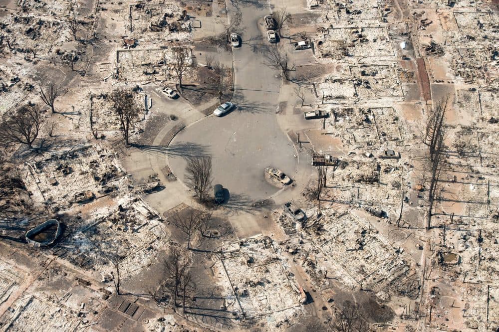 In this aerial view, burned properties are seen in Santa Rosa, Calif., on Oct. 12, 2017. (Josh Edelson/AFP/Getty Images)