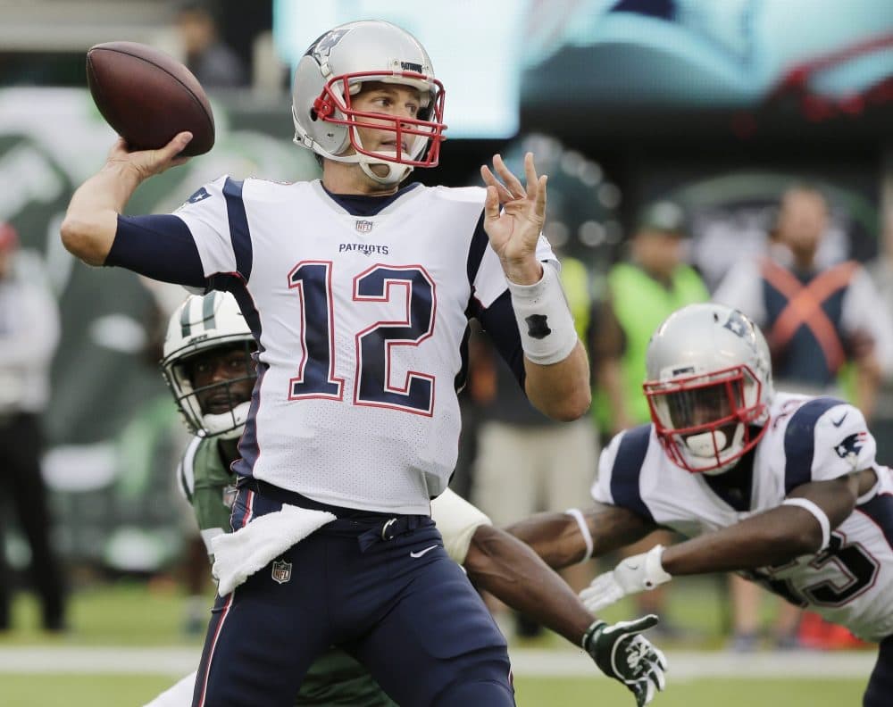 New England Patriots quarterback Tom Brady (12) throws a pass during the first half of an NFL football game against the New York Jets, Sunday, Oct. 15, 2017, in East Rutherford, N.J. (Seth Wenig/AP)