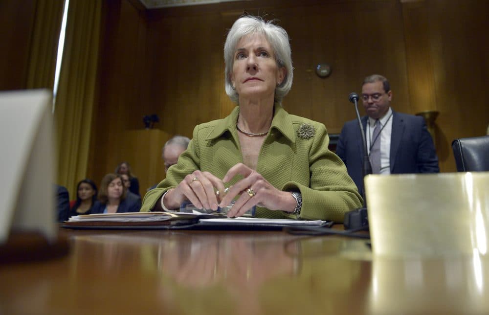 In this April 10, 2014 file photo, then-Health and Human Services Secretary Kathleen Sebelius listens while testifying on Capitol Hill in Washington. (Susan Walsh/AP)