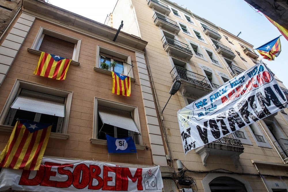 Catalan independence flags and pro-independence banners hang from buildings on Oct. 20, 2017, in Barcelona, Spain. (Jack Taylor/Getty Images)