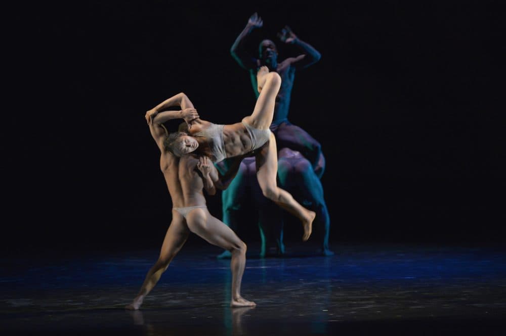 Two members of the Pilobolus dance company, which will be performing in Boston this weekend. (Courtesy Grant Halverson)