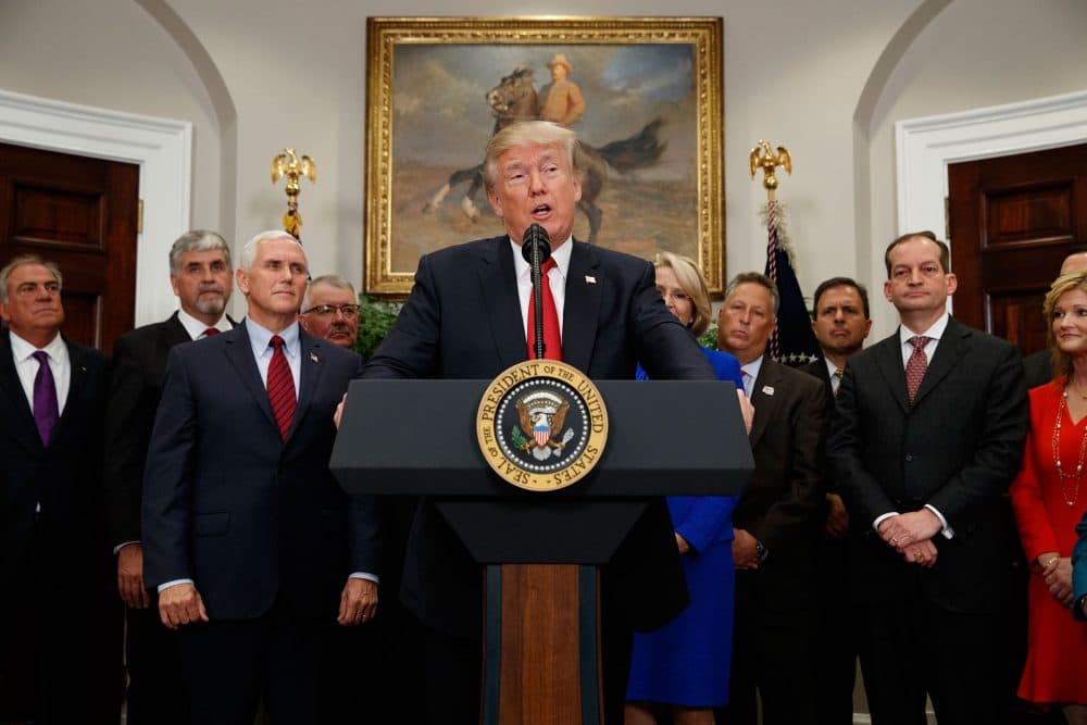 President Trump speaks before signing an executive order on health care in the Roosevelt Room of the White House on Thursday. (Evan Vucci/AP)