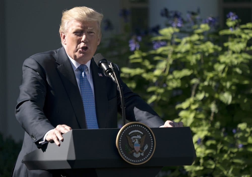 President Donald Trump speaks during a news conference in the Rose Garden of the White House in Washington, Tuesday, Oct. 17, 2017. Trump claimed previous administrations didn't make calls to the families of fallen soldiers. This is false. (Carolyn Kaster/AP)