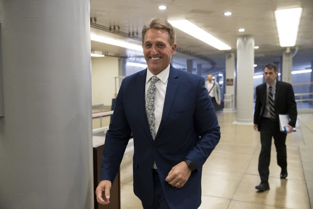 Sen. Jeff Flake, R-Ariz., a member of the Foreign Relations Committee, arrives for the start of a closed-door security briefing at the Capitol in Washington, Wednesday, Oct. 25, 2017. (J. Scott Applewhite/AP)