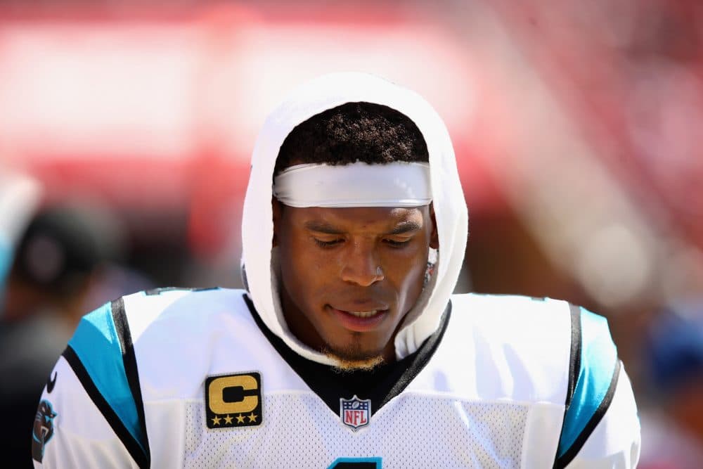 Cam Newton of the Carolina Panthers has had a lot to think about since his remarks to reporter Jourdan Rodrigue. (Ezra Shaw/Getty Images)