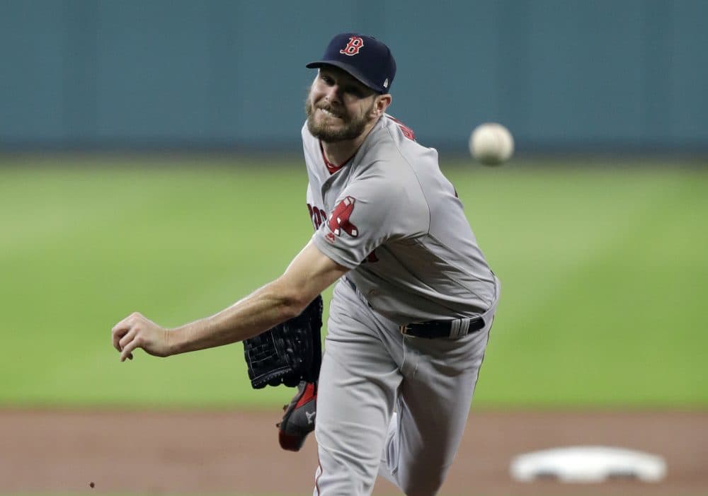Boston Red Sox starting pitcher Chris Sale (41) delivers during the first inning against the Houston Astros in Game 1 of baseball's American League Division Series, Thursday, Oct. 5, 2017, in Houston. (AP Photo/Eric Gay)