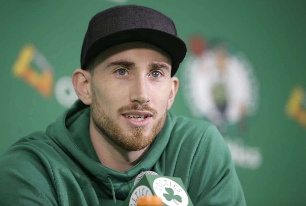 Boston Celtics' Gordon Hayward takes questions from members of the media during a news conference, Thursday, Nov. 2, 2017 at the Celtics' training facility in Waltham, Mass. (Steven Senne/AP)