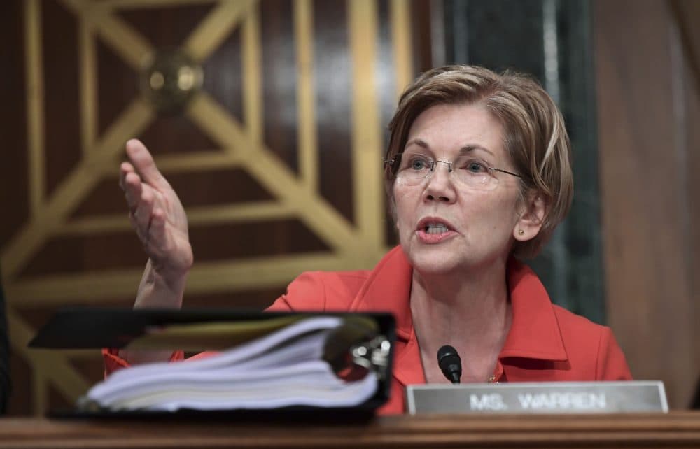 Sen. Elizabeth Warren in Washington, Tuesday, Oct. 3, 2017. Warren and other Democrats are calling for Republicans to delay a vote on taxes until Doug Jones of Alabama is officially seated in the Senate. (Susan Walsh/AP/File)