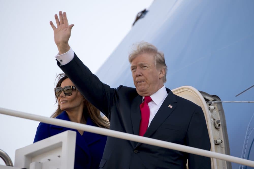 President Trump and first lady Melania Trump board Air Force One at Andrews Air Force Base, Md., Friday, Nov. 3, 2017, to travel to Joint Base Pearl Harbor Hickam, in Hawaii. Trump begins a five-country trip through Asia traveling to Japan, South Korea, China, Vietnam and the Philippians. (Andrew Harnik/AP)