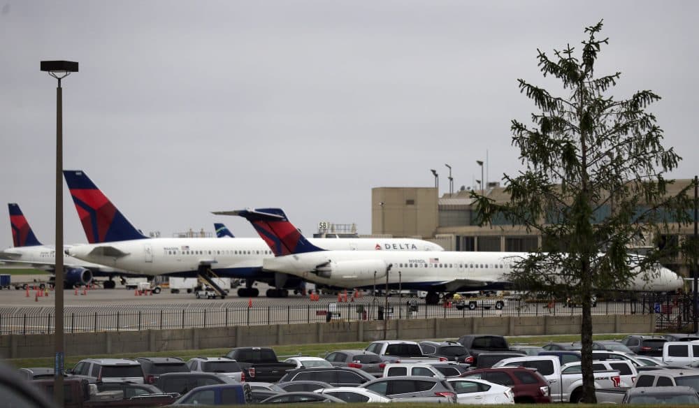 Airplanes are parked at Terminal B gates at Kansas City International Airport in Kansas City, Mo., Wednesday, Nov. 1, 2017. (Orlin Wagner/AP)