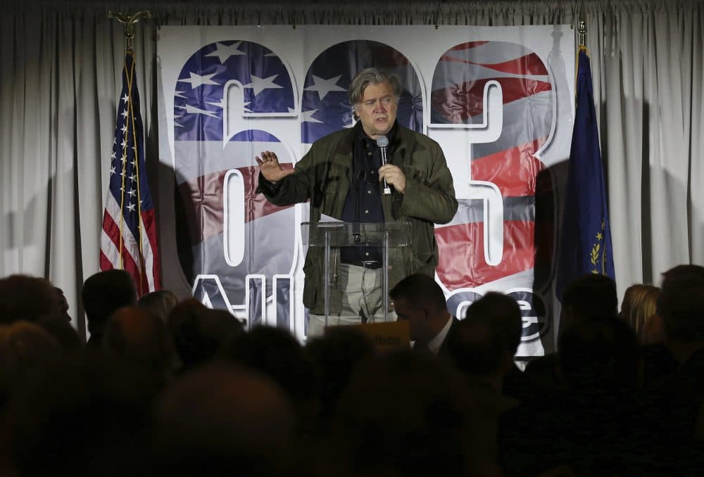 Steve Bannon, the former chief strategist to President Donald Trump, speaks during an event in Manchester, N.H., Thursday, Nov. 9, 2017. (Mary Schwalm/AP)