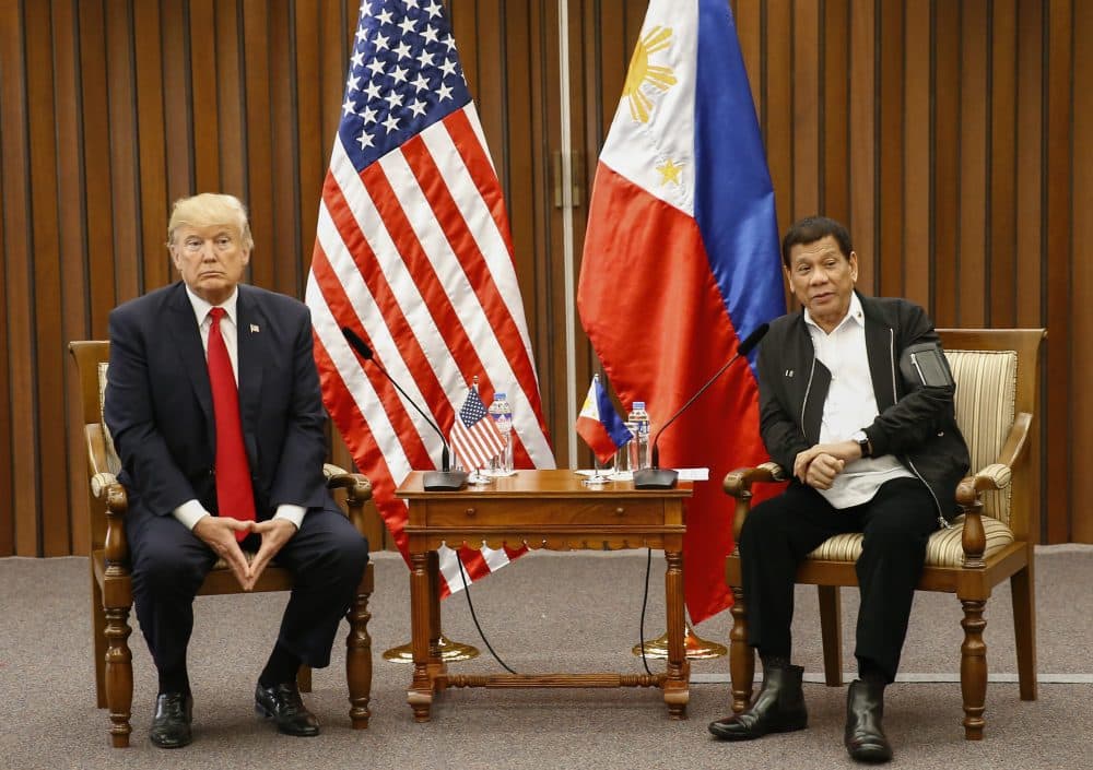 President Trump speaks during a bilateral meeting with Philippine President Rodrigo Duterte on the sidelines of the 31st Association of Southeast Asian Nations (ASEAN) Summit and Related Meetings at the Philippine International Convention Center in Manila on Nov. 13, 2017. (Rolex Dela Pena/AFP/Getty Images)