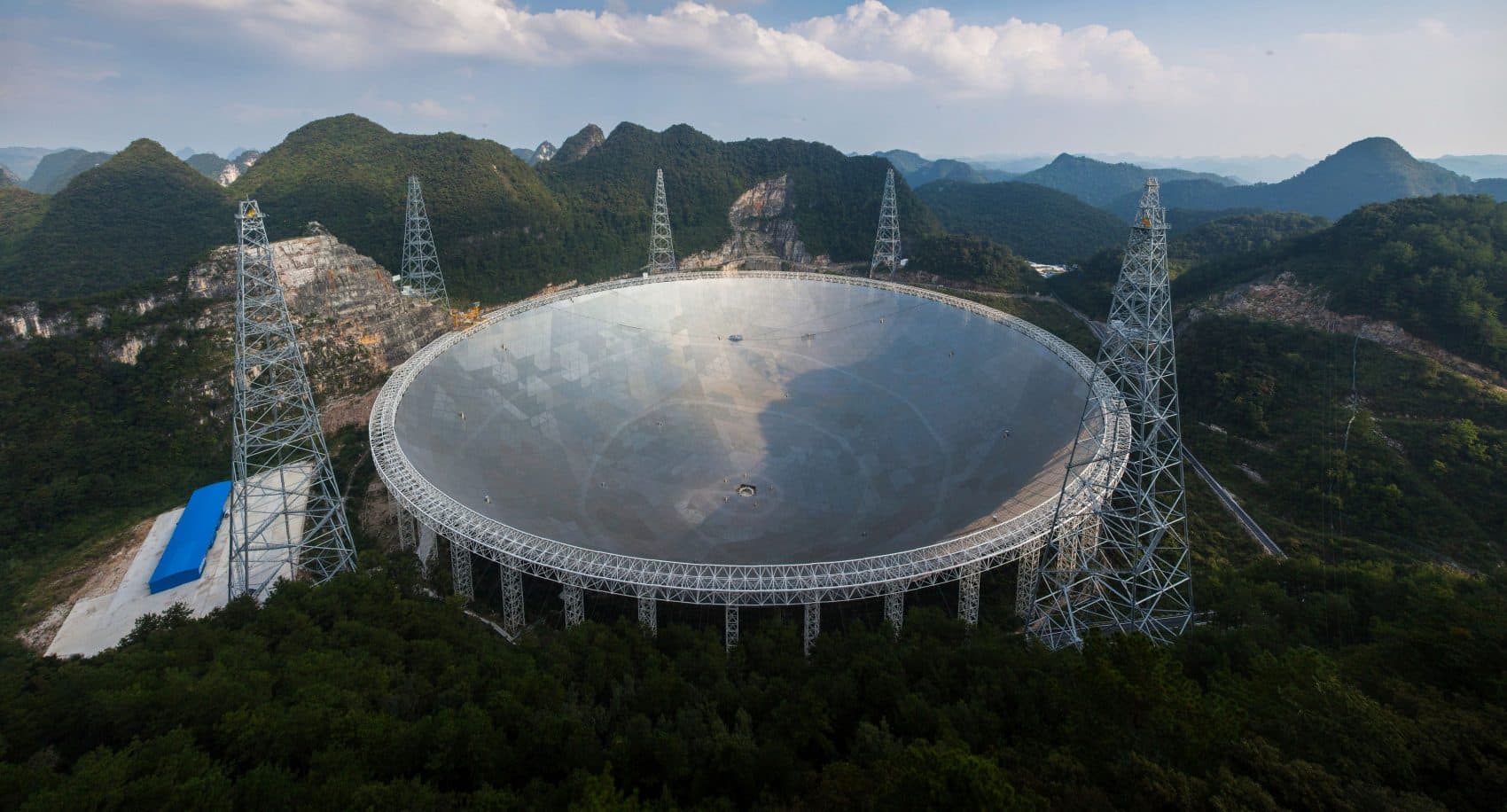 This picture taken on Sept. 24, 2016 shows the Aperture Spherical Radio Telescope (FAST) in Pingtang, in southwestern China's Guizhou province. (STR/AFP/Getty Images)