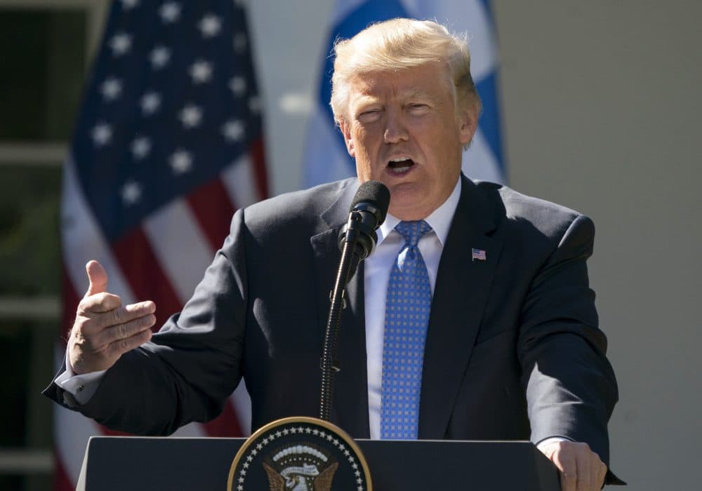 In this Oct. 17, 2017, photo, President Donald Trump speaks during a news conference in the Rose Garden of the White House in Washington. Trump says Democrats are holding up his judicial nominees, but almost nine months into his presidency he has had more judges confirmed than President Barack Obama did in the same time period. And his numbers aren’t far off those of other recent presidents. (Carolyn Kaster/AP)