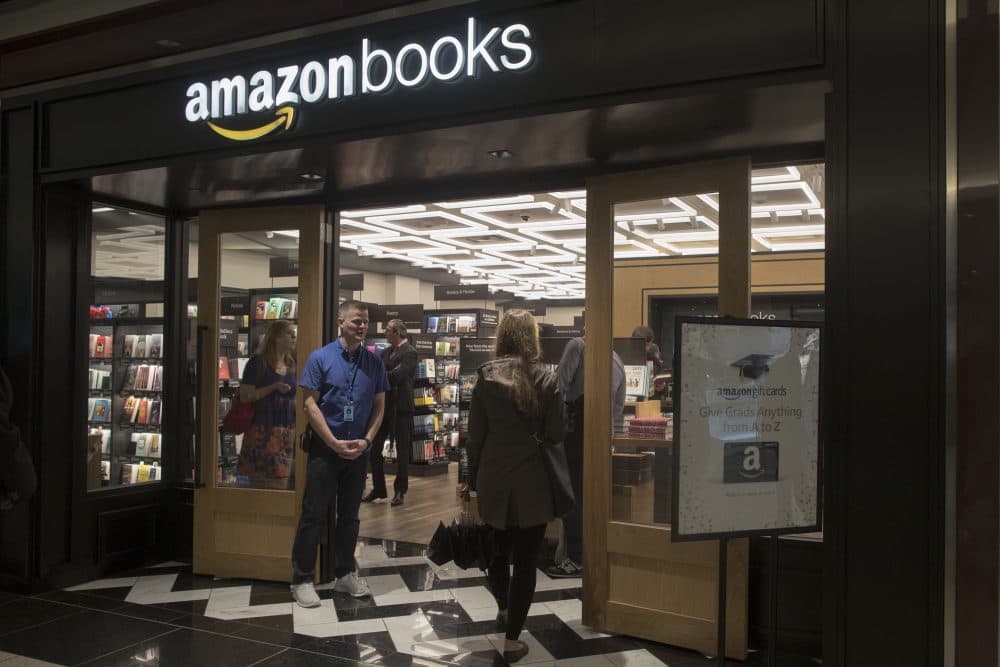 In this Thursday, May 25, 2017, photo, a woman is greeted by an Amazon Books store employee as she arrives at the store in the Time Warner Center at Columbus Circle, in New York. (Mary Altaffer/AP)