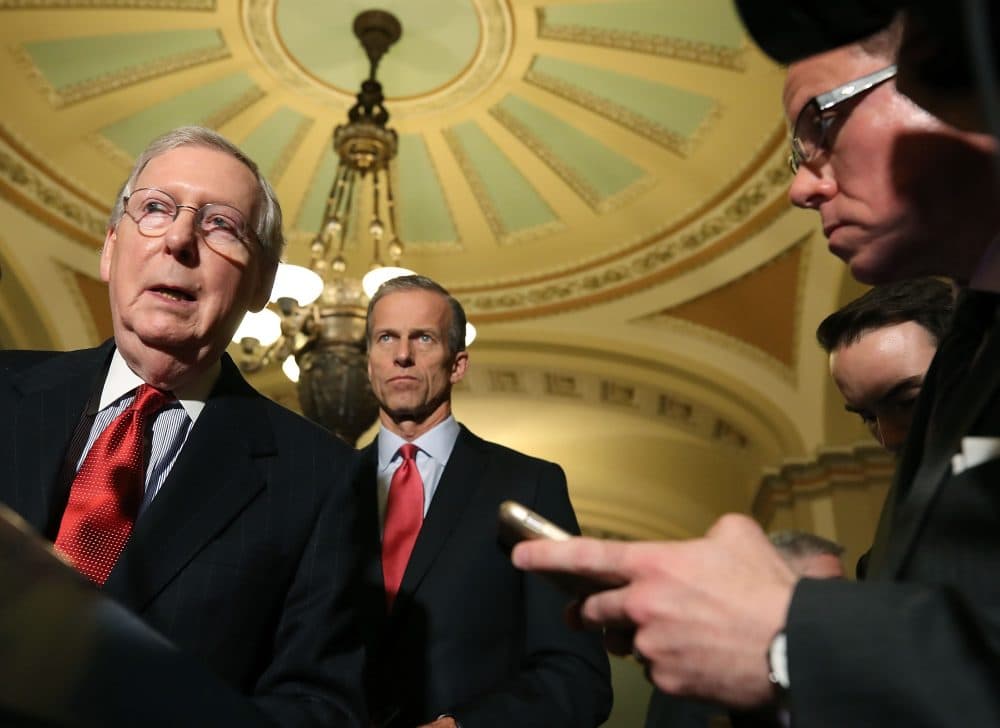 Senate Majority Leader Mitch McConnell, R-Ky., speaks to reporters about the proposed Senate Republican tax bill, after attending the Senate GOP policy luncheon, Nov. 14, 2017 in Washington. (Mark Wilson/Getty Images)