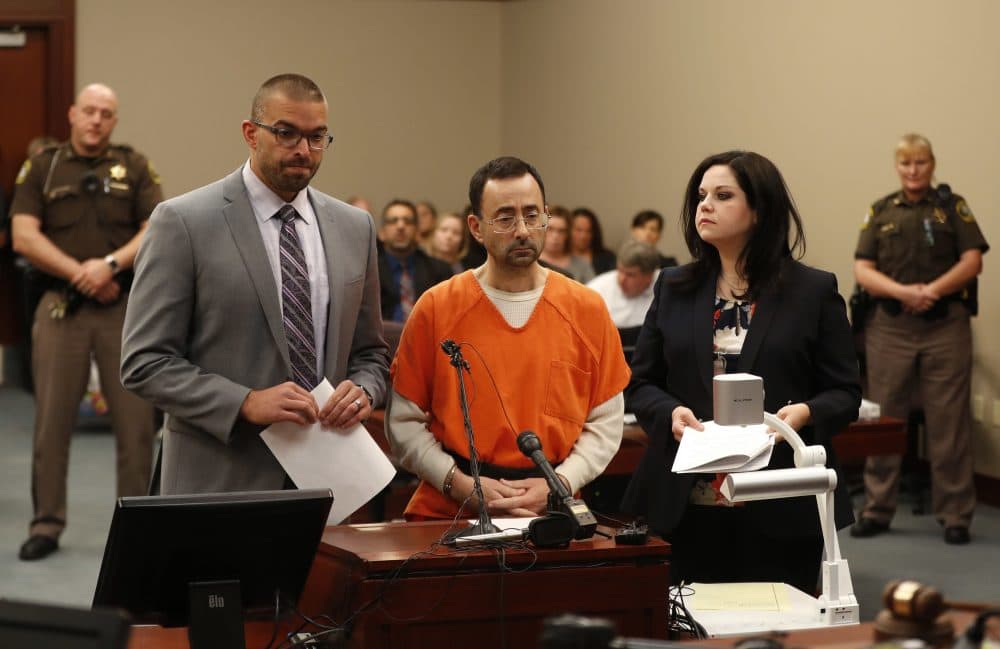 Dr. Larry Nassar, 54, appears in court for a plea hearing in Lansing, Mich., Wednesday, Nov. 22, 2017. Nasser, a sports doctor accused of molesting girls while working for USA Gymnastics and Michigan State University, pleaded guilty to multiple charges of sexual assault and will face at least 25 years in prison. (Paul Sancya/AP)