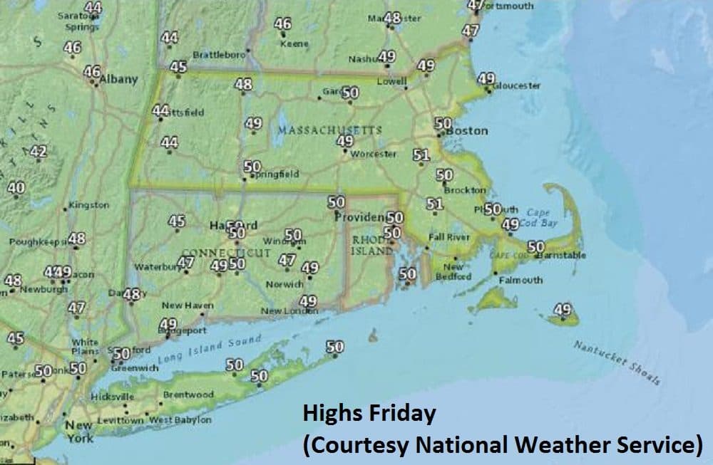 Highs Friday. (Courtesy National Weather Service)
