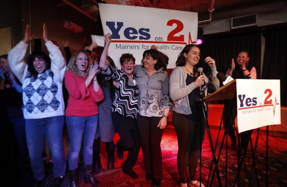 Supporters of Medicaid expansion celebrate their victory in Portland, Maine on Tuesday night. (Robert F. Bukaty/AP)
