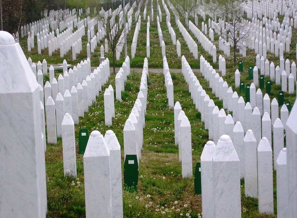 Rows of graves in the Srebrenica–Potočari Memorial and Cemetery for the Victims of the 1995 Genocide. (Susan E. Reed for WBUR)