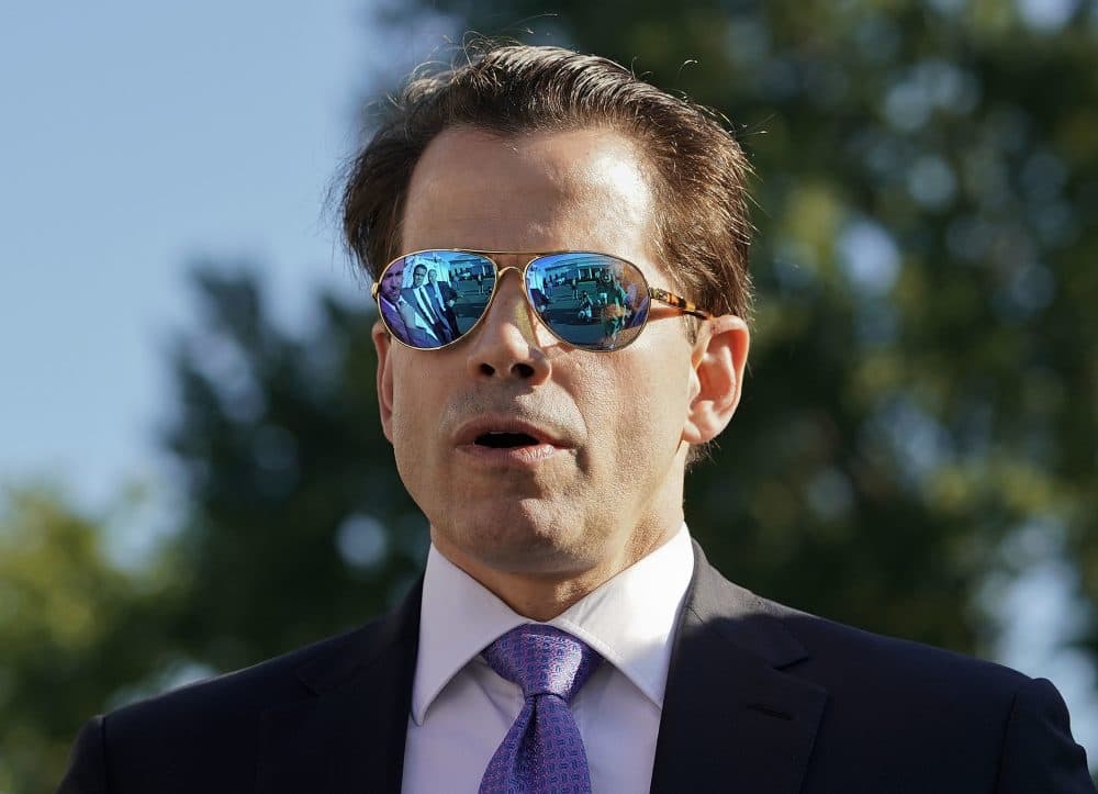 Anthony Scaramucci speaks to members of the media outside the White House on July 25, 2017. He announced his resignation from a Tufts University board on Tuesday. (Pablo Martinez Monsivais/AP)