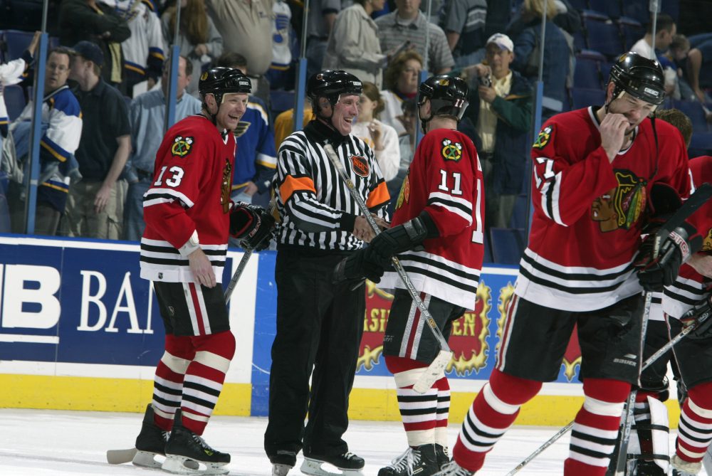 In 2003, Paul Stewart officiated his 1,000th career NHL game. (Elsa/Getty Images/NHLI)