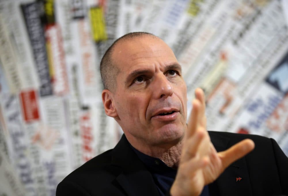 Former Greek Finance Minister Yanis Varoufakis meets the media at the Foreign Press Association in Rome, Friday, March 24, 2017. (Alessandra Tarantino/AP)