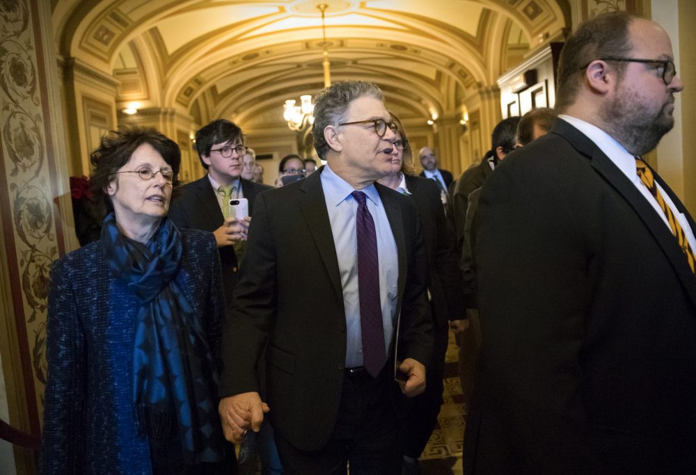 Sen. Al Franken, D-Minn., his wife Franni, arrive at the Senate to make a statement on charges of sexual misconduct, on Capitol Hill in Washington, Thursday, Dec. 7, 2017. (J. Scott Applewhite/AP)
