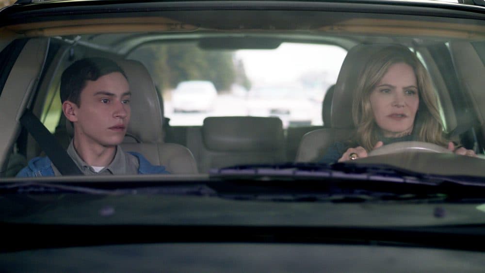 Keir Gilchrist (left) and Jennifer Jason Leigh in a still from the Netflix series &quot;Atypical.&quot; (Courtesy Netflix)