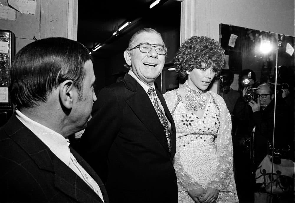 Rep. Wilbur D. Mills (D-Ark.), stands with exotic dancer Fanne Foxe, also known as &quot;The Washington Tidal Basin Bombshell,&quot; after one of her late-night performances in Boston on Dec. 2, 1974. (AP Photo)