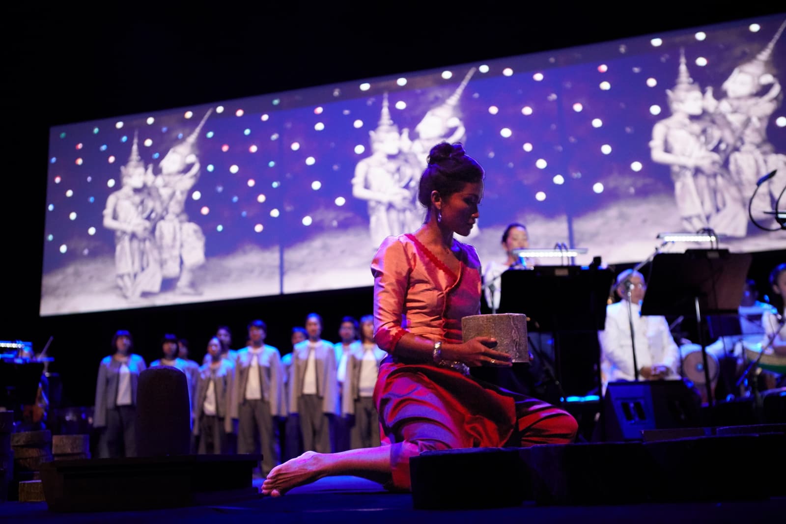 The multimedia performance of &quot;Bangsokol: A Requiem for Cambodia.&quot; (Courtesy Zan Wimberly/ArtsEmerson)